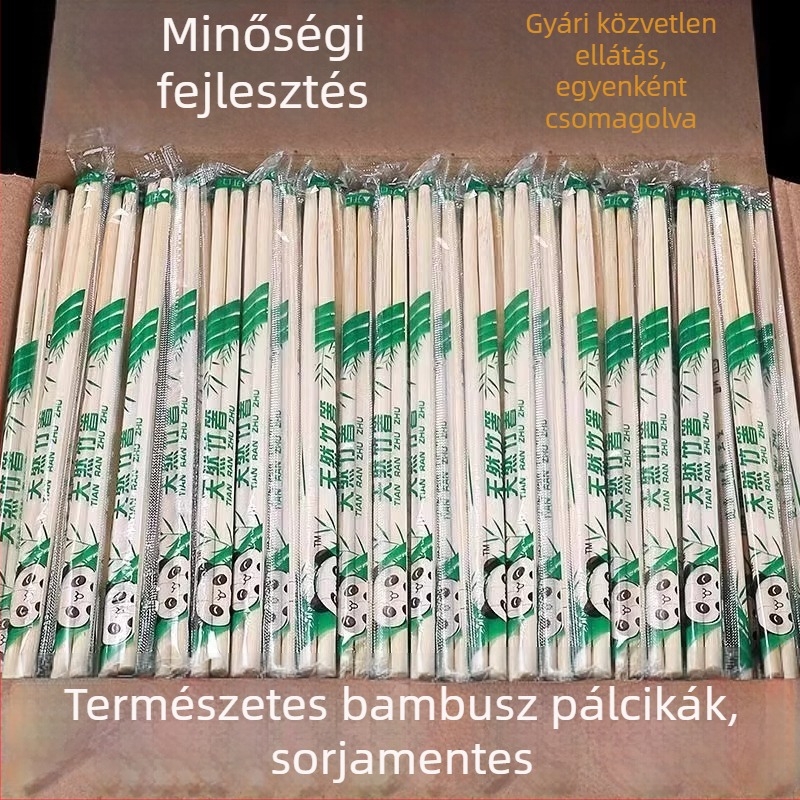 100 pár egyszer használatos bambusz evőpálcikák, egyenként csomagolva, otthoni és kereskedelmi használatra