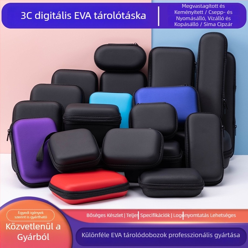 Személyre szabott EVA tok külső merevlemezekhez és fejhallgatókhoz – digitális kiegészítők csomagolása cipzáras táskával