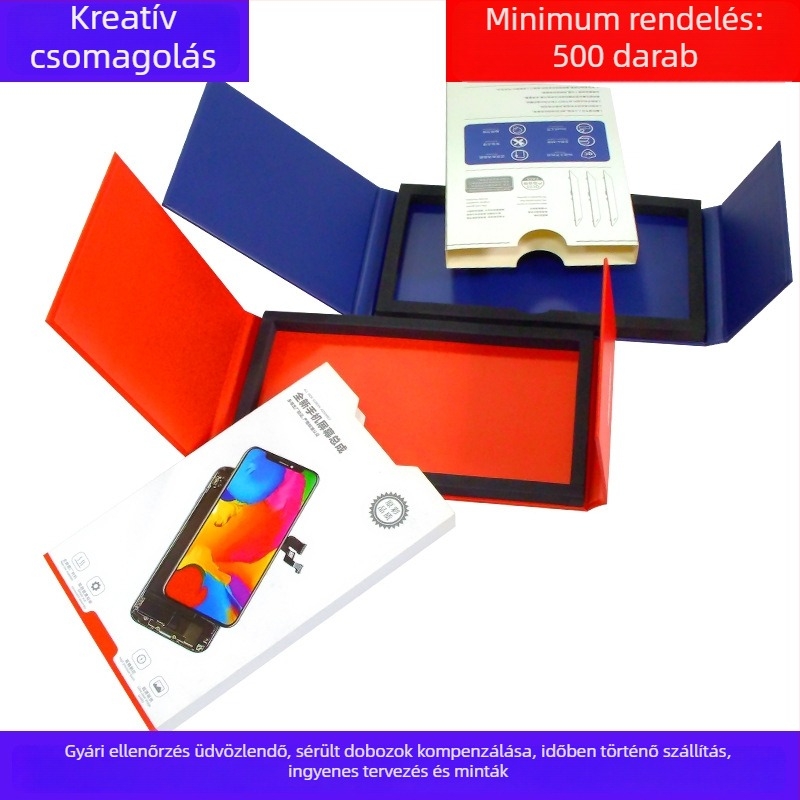 Tempered üveg kijelzővédő csomagoló doboz belső tartóval – testreszabható kemény külső doboz mobiltelefon kiegészítőkhöz