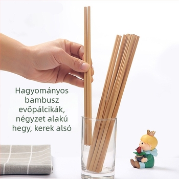 Bambusz evőpálcikák, négyzetes fejű, háztartási használatra, hagyományos kínai stílus, festék- és viaszatlan, biológiailag lebomló.
