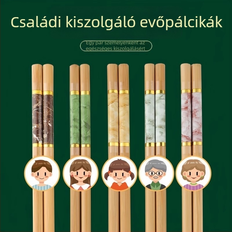 Otthoni használatra szánt magas minőségű bambusz evőpálcikák, hosszúak, hőállóak, antibakteriálisak, csúszásmentesek, penészmentesek, kínai stílusú