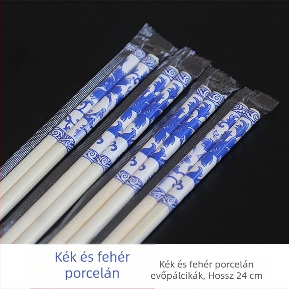 Egyszer használatos bambusz evőpálcikák kék-fehér porcelán mintával, kézzel készített, tökéletes takeout csomagoláshoz, szállodákba, esküvőkhöz és otthoni használatra.
