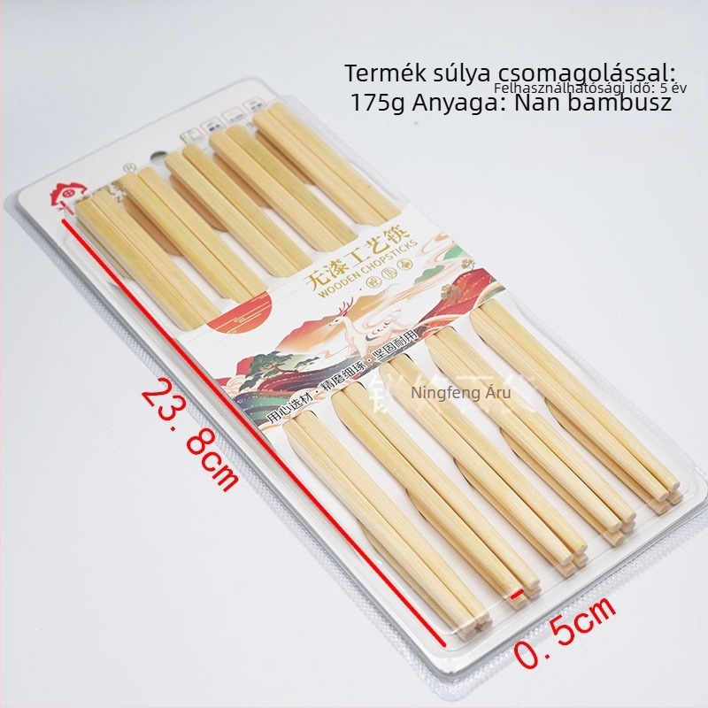 Yijia bambusz evőpálcikák, festék- és viaszmentes, Nan bambusz, 10 pár, otthoni és éttermi használatra, felnőtteknek