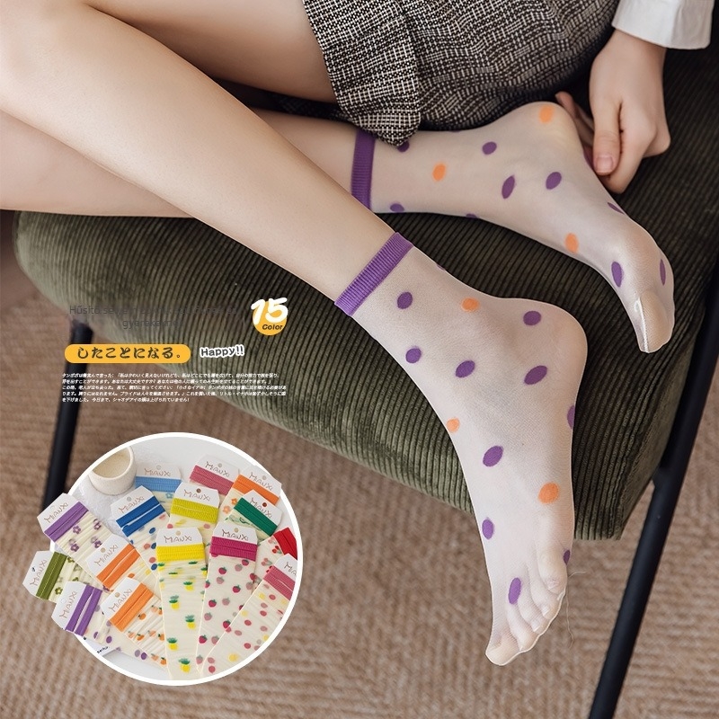Ultra vékony, átlátszó harisnyák gyümölcsös virág mintával, japán stílus, jacquard kötés, 10D nejlon, középső vádli hossz, légáteresztő