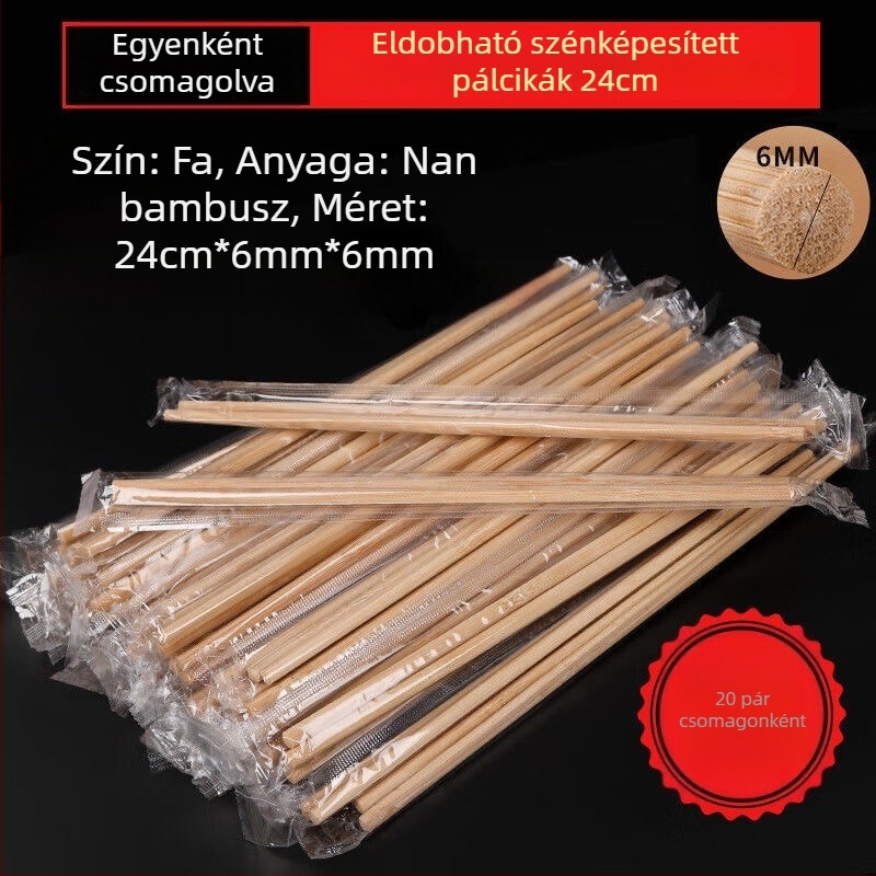Prémium egyszer használatos bambusz evőpálcikák, karbonizáltak, vastagabbak és hosszabbak, egyenként csomagolva.