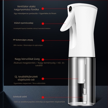 Konyhai üveg olajspray palack, élelmiszer-minőségű üveg, atomizáló permet, megvastagított fúvófej, alkalmas légsütőhöz
