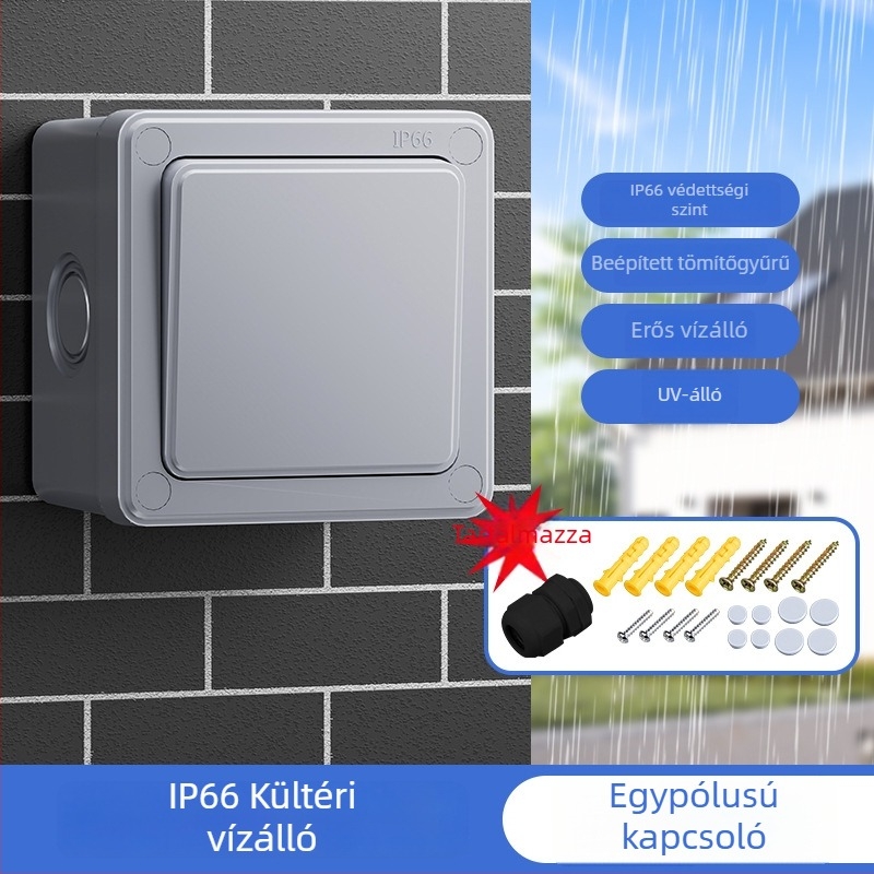 Kültéri vízálló kapcsolódoboz gombbal, esőálló panel egyszeres és kettős vezérléssel, falra szerelve, ipari tápegységgel