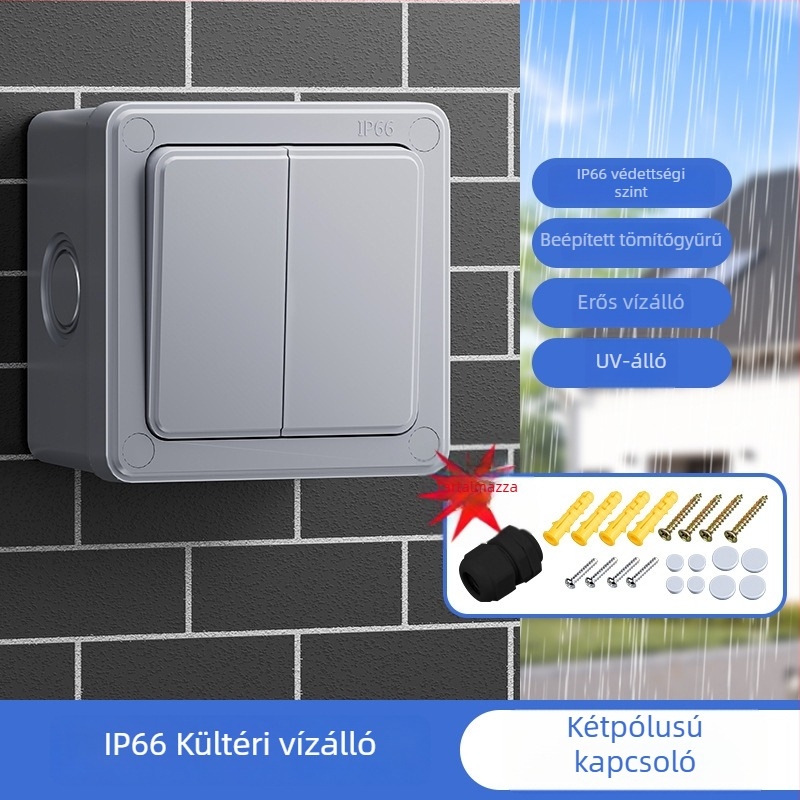 Kültéri vízálló kapcsolódoboz gombbal, esőálló panel egyszeres és kettős vezérléssel, falra szerelve, ipari tápegységgel