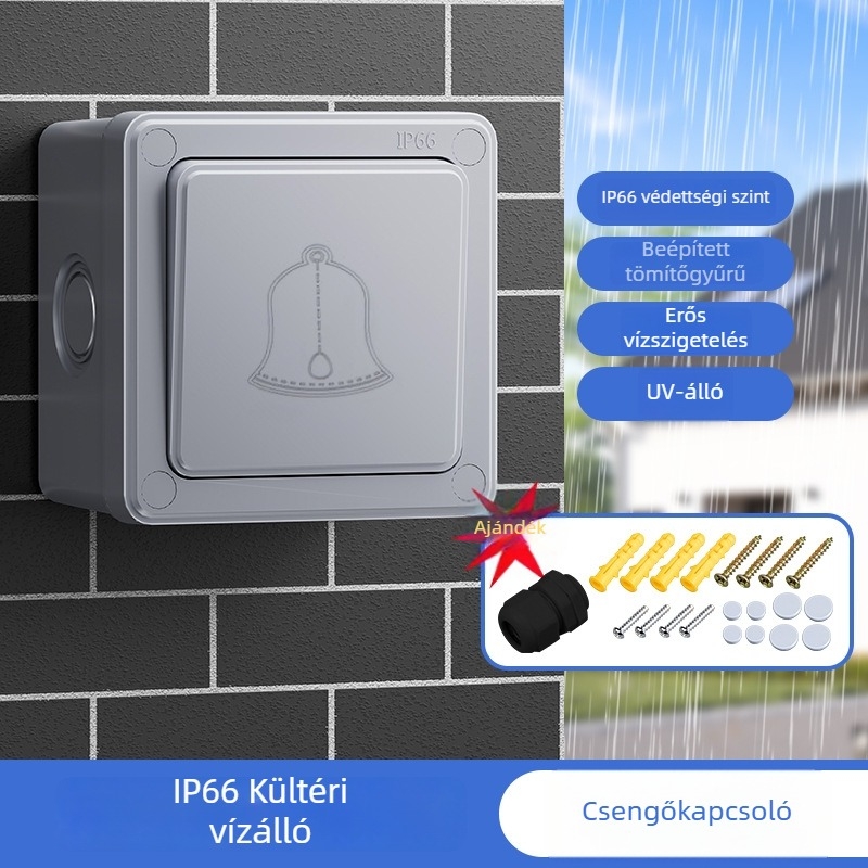 Kültéri vízálló kapcsolódoboz gombbal, esőálló panel egyszeres és kettős vezérléssel, falra szerelve, ipari tápegységgel