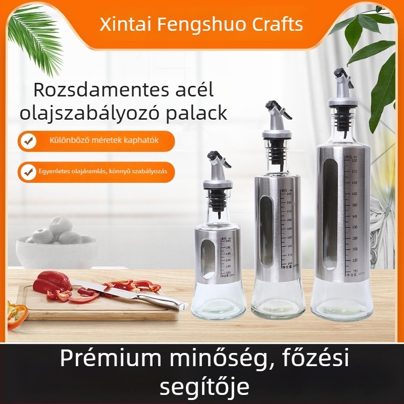 Üveg olajtartó edény szivárgásmentes kontrollal – konyhához és grillhez