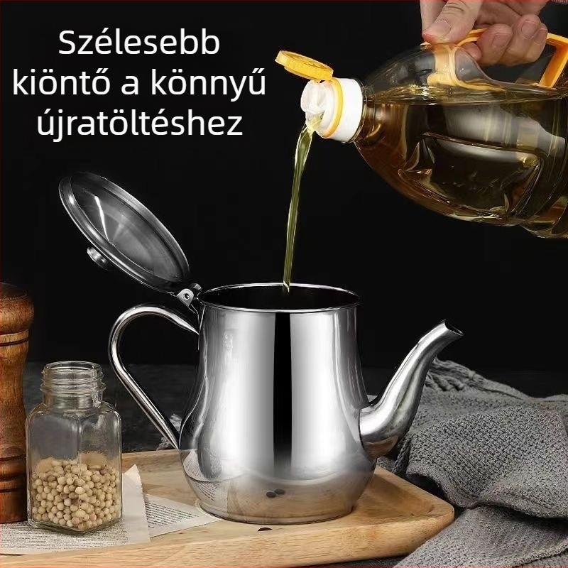 Rozsdamentes acélból készült olajtartó üveg szűrővel, szivárgásmentes konyhai használatra, 350–1600 ml
