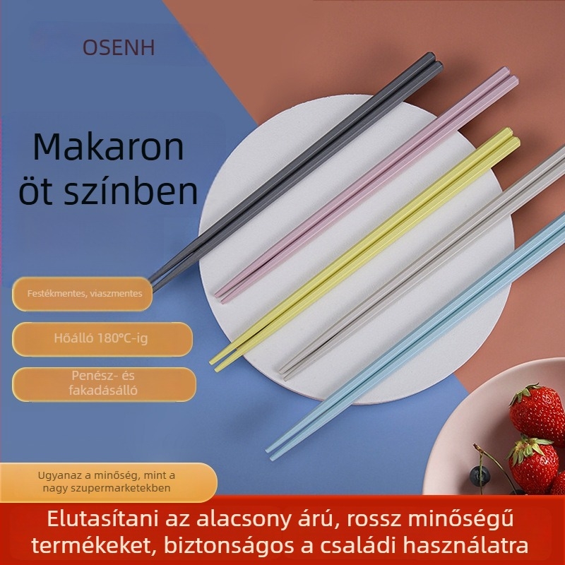 Hatoldalú ötvözet evőpálcikák pasztell macaron színek, modern minimalist design, otthoni és szállodai használatra