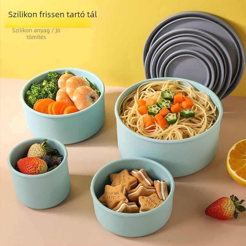 Élelmiszer-minőségű szilikon ebédes doboz, kör alakú, mikrohullámú sütőben használható, japán stílusú Bentō doboz, 800–1000 ml, gyümölcs- és ebéddoboz