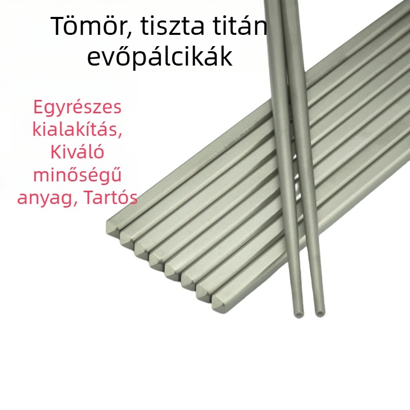 Tiszta titánium evőpálcikák – szilárd, négyzet alakú kialakítás, hordozható titánium étkészlet felnőtteknek és gyerekeknek, környezetbarát
