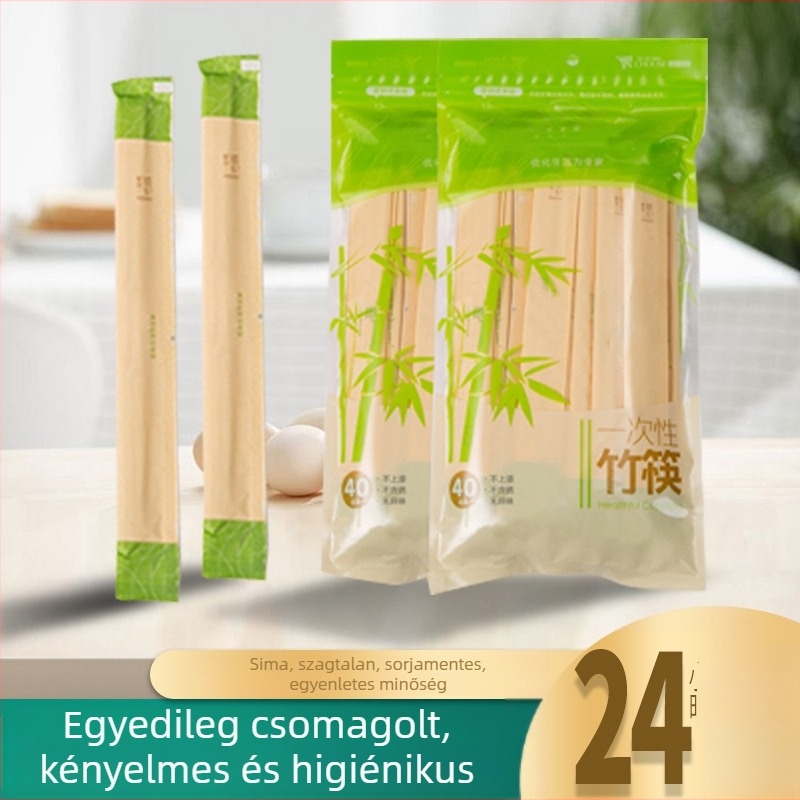 Egyszer használatos bambuszból készült evőpálcikák, egyedi csomagolású, sima felület, szagtalan, élezésmentes, 40 pár csomagolásonként, kereskedelmi felhasználásra