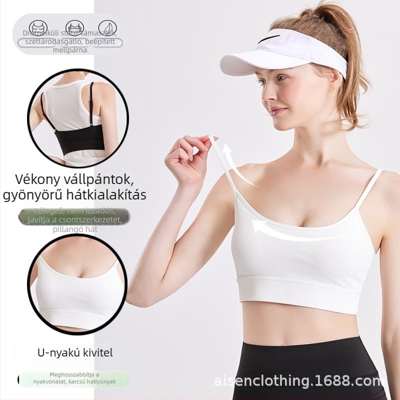Új stílusú női halter-neck sportmelltartó, gyönyörű hátsó dizájnnal, párnázott a mellekhez, jógaedzéshez