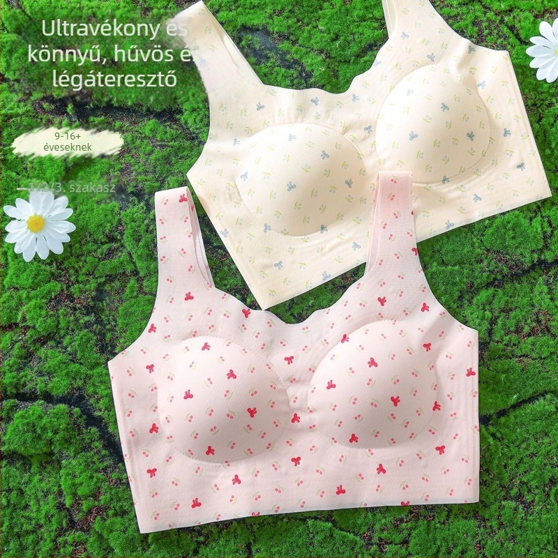 Fejlődési korszak melltartó merev kosarakkal és párnákkal, top-stílusú, varrat nélküli, ice silk anyagból, egy darabban, tinédzsereknek