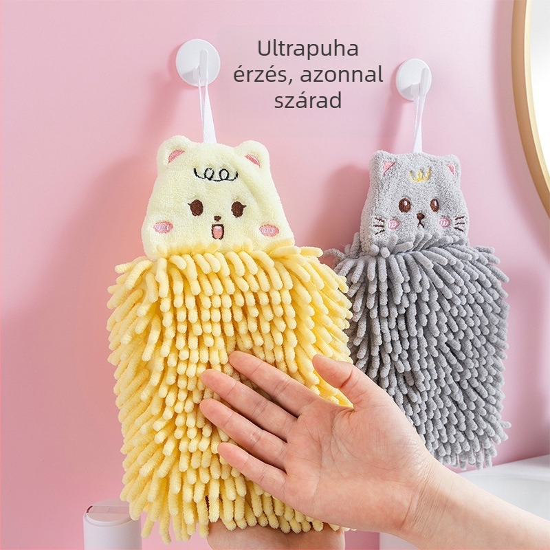 Chenille aranyos gyerekeknek tervezett kéztörlő akasztóval, nem hullik, kiváló nedvszívó, otthoni használatra