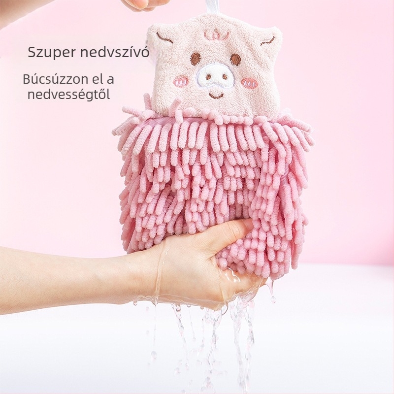 Chenille aranyos gyerekeknek tervezett kéztörlő akasztóval, nem hullik, kiváló nedvszívó, otthoni használatra