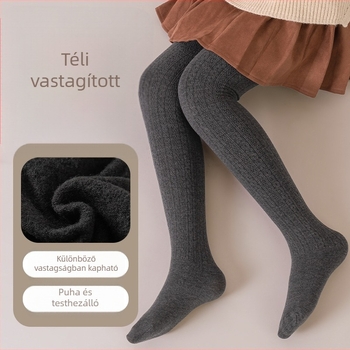 Lányoknak készült vastag fleece-béléses téli harisnya, fehér