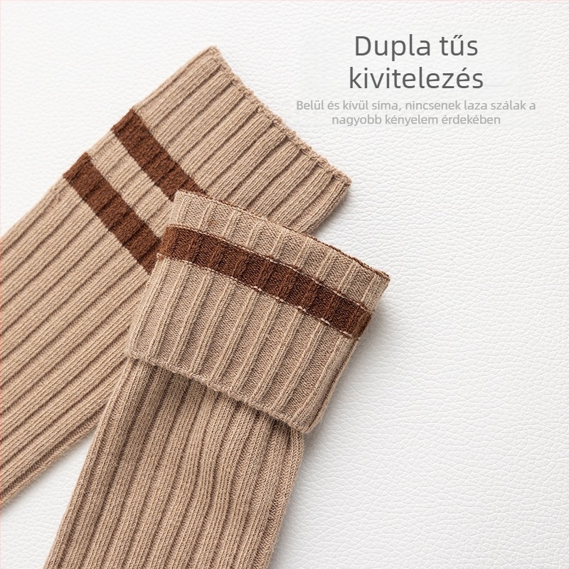 Gyerekeknek pamut zokni csíkos, vádli hosszú, uniszex, őszi-téli, 3–8 éveseknek, összetétel: 73% gyapot, 24% poliészter, 2,6% spandex