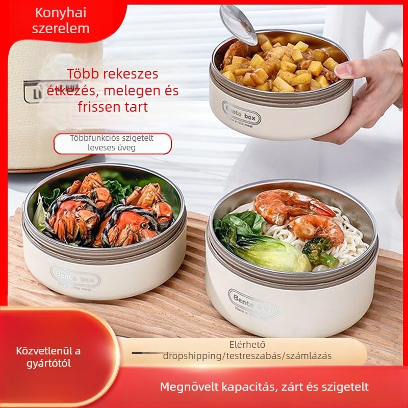 304 rozsdamentes acél ebédes doboz, hordozható Bento, japán stílusú ebédes doboz, leveses tál és zabkása pohár