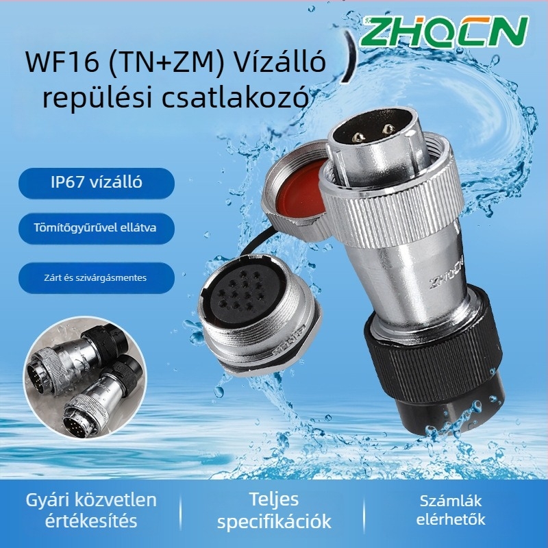 Ipari minőségű vízálló légi csatlakozó WF_HF16, elektromos csatlakozó, 2-3-4-5-7-9-10 mag, TN+ZM típusú csavaranya