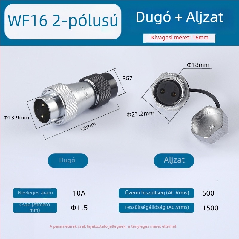 Ipari minőségű vízálló légi csatlakozó WF_HF16, elektromos csatlakozó, 2-3-4-5-7-9-10 mag, TN+ZM típusú csavaranya