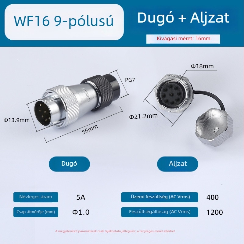 Ipari minőségű vízálló légi csatlakozó WF_HF16, elektromos csatlakozó, 2-3-4-5-7-9-10 mag, TN+ZM típusú csavaranya