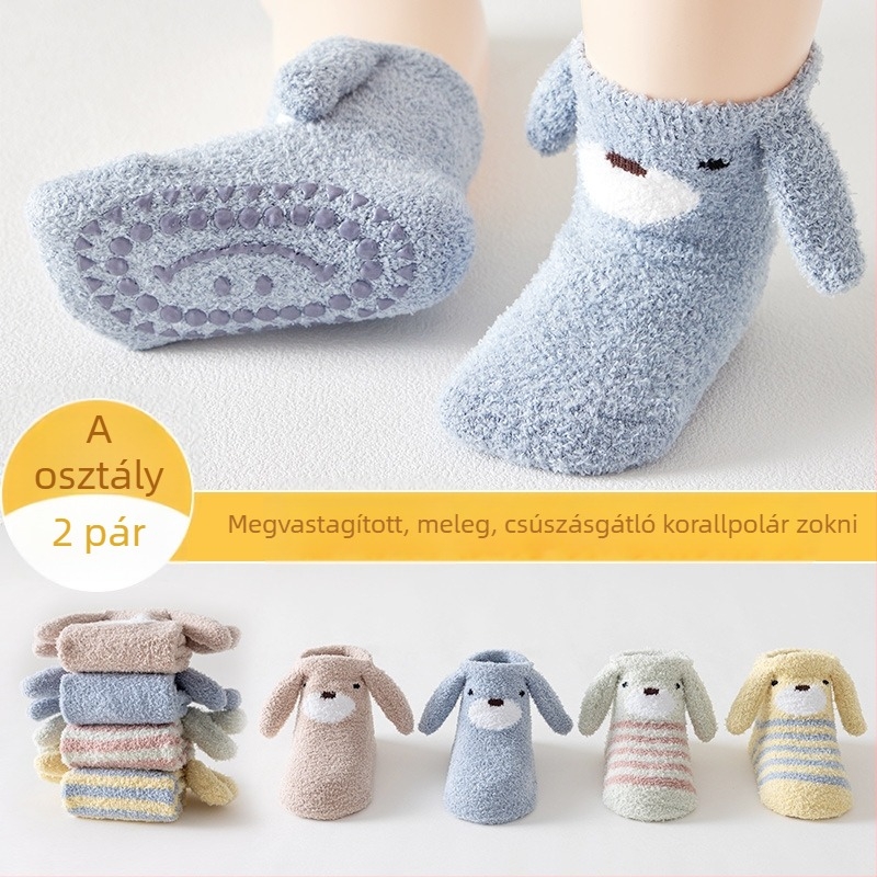 Téli baba zokni velúr béléses, vastag, beltéri csúszásmentes zoknik újszülötteknek és kicsiknek