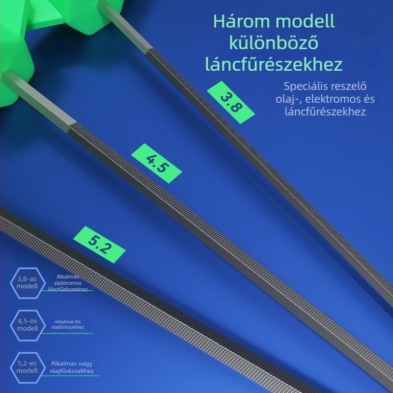 Hexagonális láncfűrész-reszelő, láncsziszoló eszköz kézi használatra, körreszelő