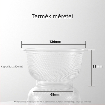 Egyszer használatos műanyag tál, 500 ml, átlátszó hálós mintázat, háztartási használatra