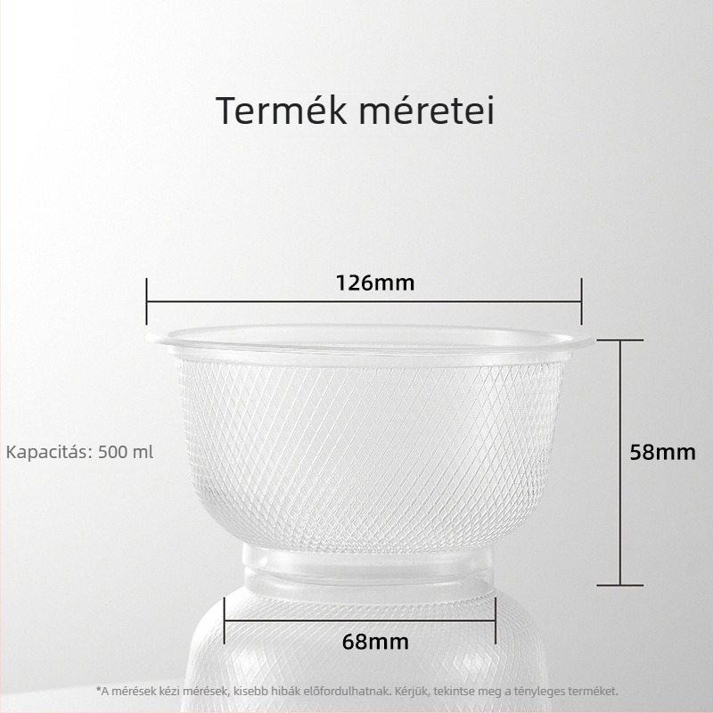 Egyszer használatos műanyag tál, 500 ml, átlátszó hálós mintázat, háztartási használatra