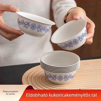 Fractal Egyszer használatos tálak, hőálló, vastag műanyag, kék-fehér dizájn, 350 ml, 20 db-os csomag