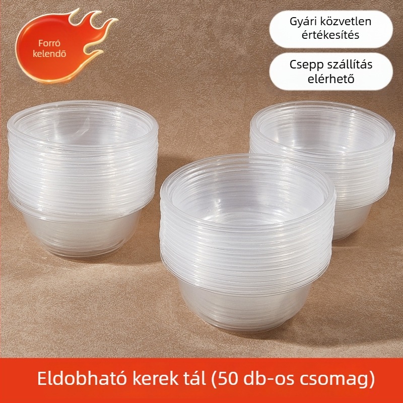 Átlátszó, vastagított műanyag tál, 320 ml, kerek levesestál éttermek és otthoni használatra