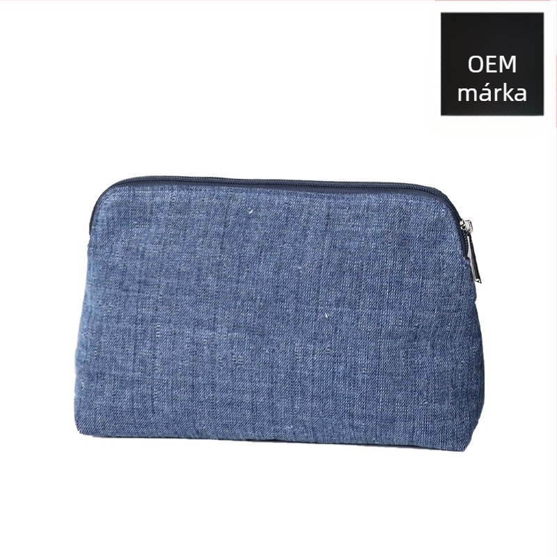 Női denim kozmetikai táska, hordozható clutch utazáshoz