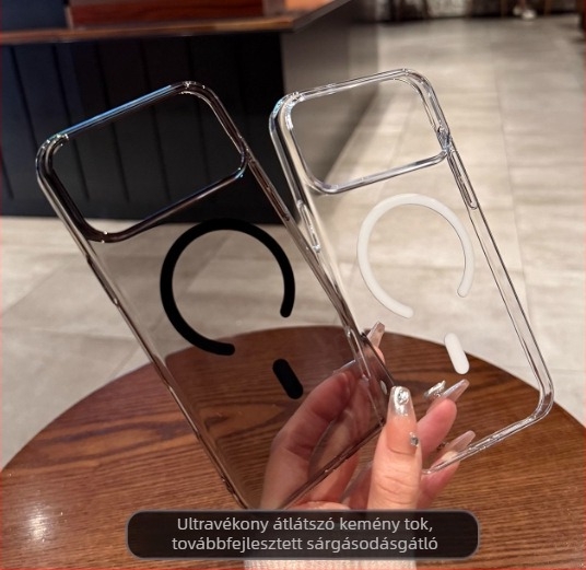 Átlátszó PC glitteres tok mágneses 2-in-1 rögzítéssel – kemény hátlap iPhone 11–14 Pro/Pro Max