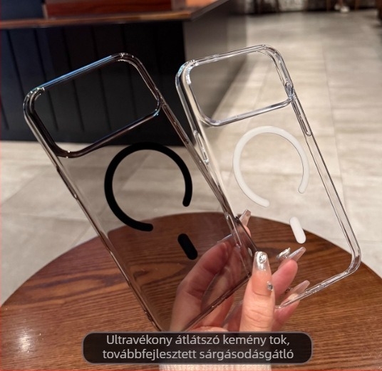 Átlátszó PC glitteres tok mágneses 2-in-1 rögzítéssel – kemény hátlap iPhone 11–14 Pro/Pro Max
