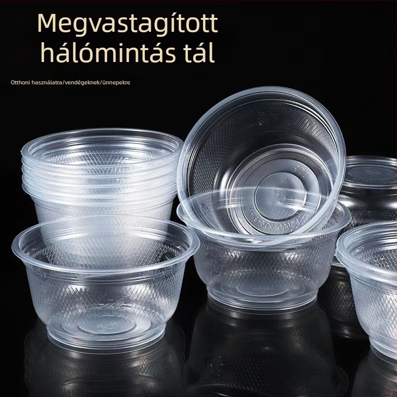 Egyszer használatos, kerek műanyag tál, élelmiszer-minőségű, extra vastag, háztartási használatra