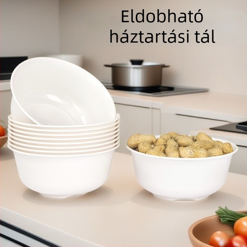 Eldobható nagy tál tészta- és leveshez, kör alakú búzaszalma edény, hőálló, otthoni és kereskedelmi használatra