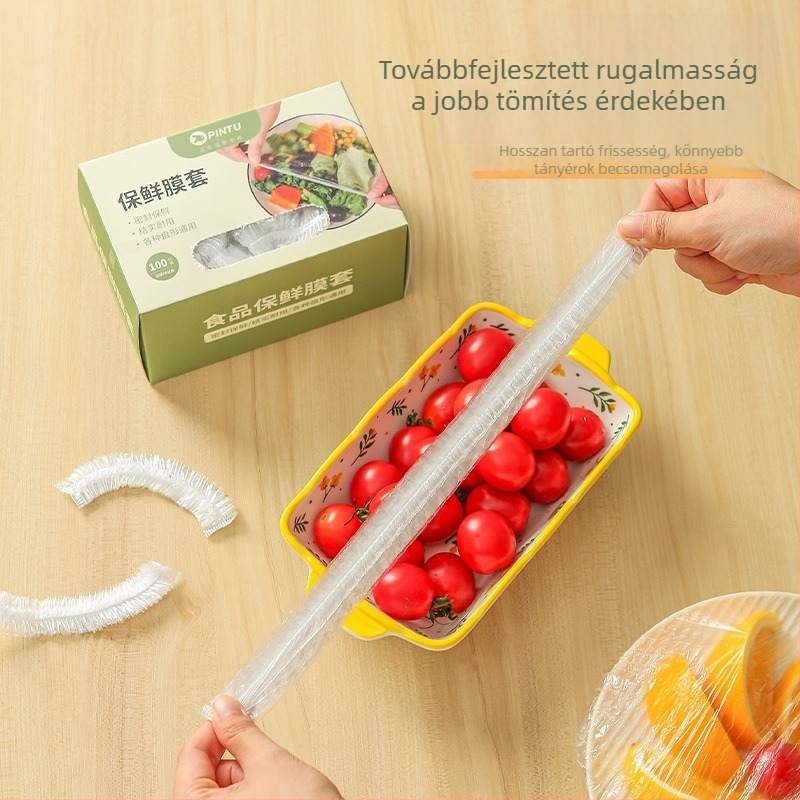 Egyszer használatos műanyag fóliás fedél, élelmiszer-minőségű, otthoni konyhához — maradékok frissességének megőrzésére tálak és tányérok számára