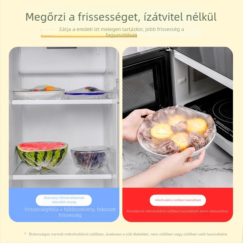 Egyszer használatos műanyag fóliás fedél, élelmiszer-minőségű, otthoni konyhához — maradékok frissességének megőrzésére tálak és tányérok számára