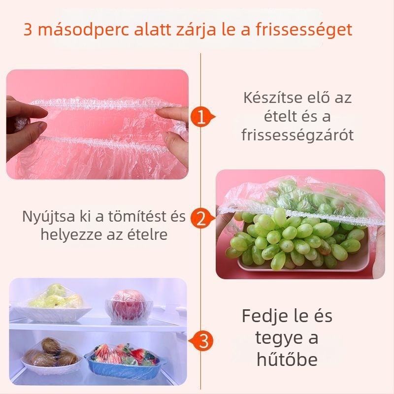 100 darab egyetlen használatú élelmiszer-minőségű fóliafedő készlet a konyhához és a hűtőhöz, rugalmas nyílással a maradékok és tálak számára