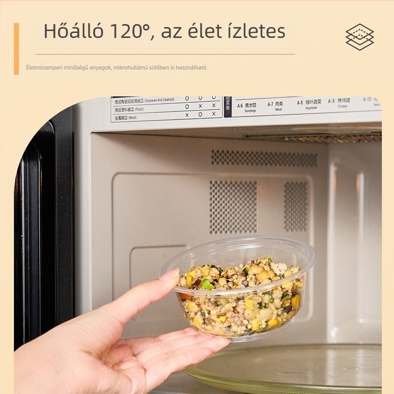 Miaojie hőálló egyszer használatos műanyag tál, kör alakú leveses tál, 330 ml