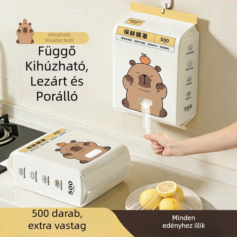 Falihoz szerelhető egyszer használatos élelmiszer-minőségű fólia-fedő, otthoni használatra, elasztikus szalaggal a maradékok és tálak lefedésére