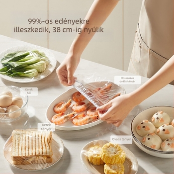 Egyszer használatos fóliafedők, vastagabb és nagyobb méretben, a konyhai edények és tálak lefedésére, gyümölcsök tartósítására