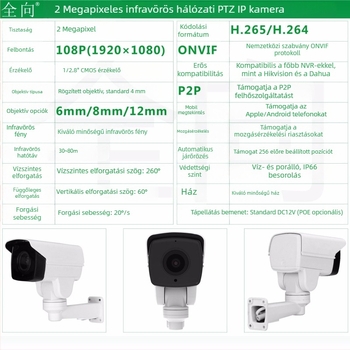 2 MP-es ONVIF PTZ IP-kamera infravörös éjjellátóval
