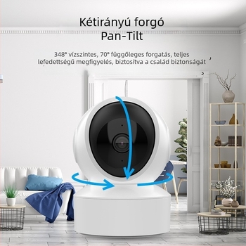 Belső térre tervezett kétirányú, forgó PTZ kamera hangvezérléssel, 4 MP, Wi‑Fi dual-band (2,4/5 GHz), infravörös éjjellátás
