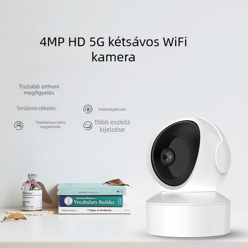 Belső térre tervezett kétirányú, forgó PTZ kamera hangvezérléssel, 4 MP, Wi‑Fi dual-band (2,4/5 GHz), infravörös éjjellátás