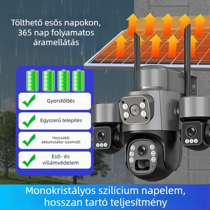 V380 napelemes kültéri vezeték nélküli HD 360° PTZ kamera távoli eléréssel